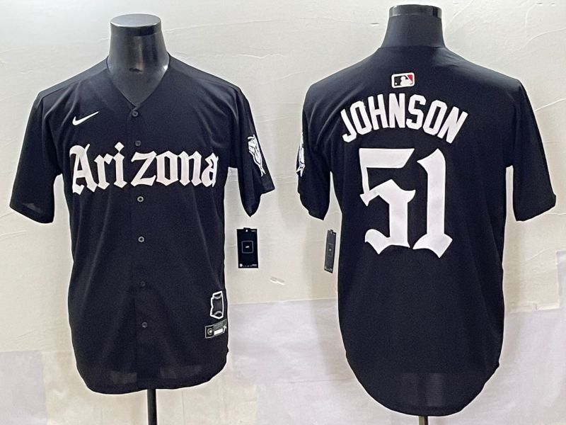 Men 2025 Arizona Diamondback #51 Johnson Black Five generations Joint Name Nike MLB Jersey style 1